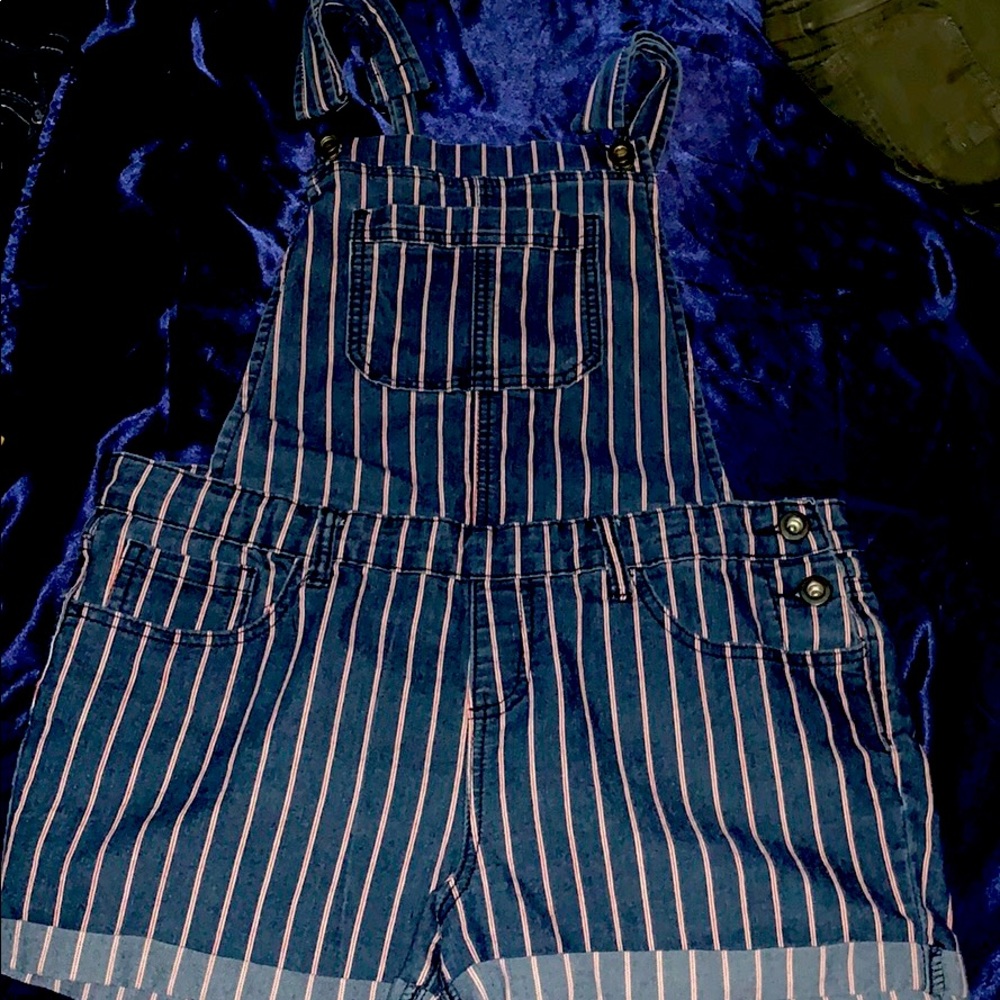 stripped overalls shorts
